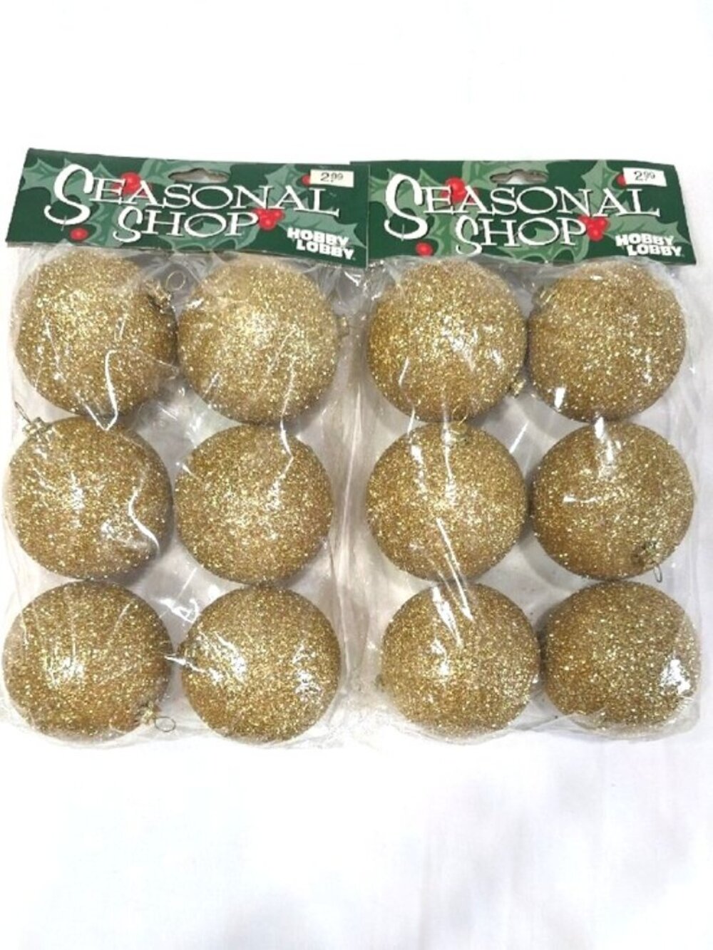 NIP Hobby Lobby Vintage Gold Glitter Christmas Tree Ornaments 2 Packs T19